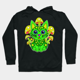 Trippy green cat and mushroom Hoodie